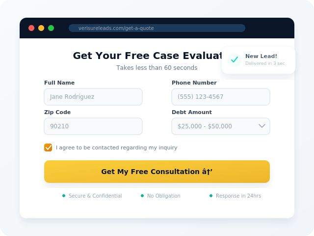Landing page lead capture form converting a visitor into an exclusive lead